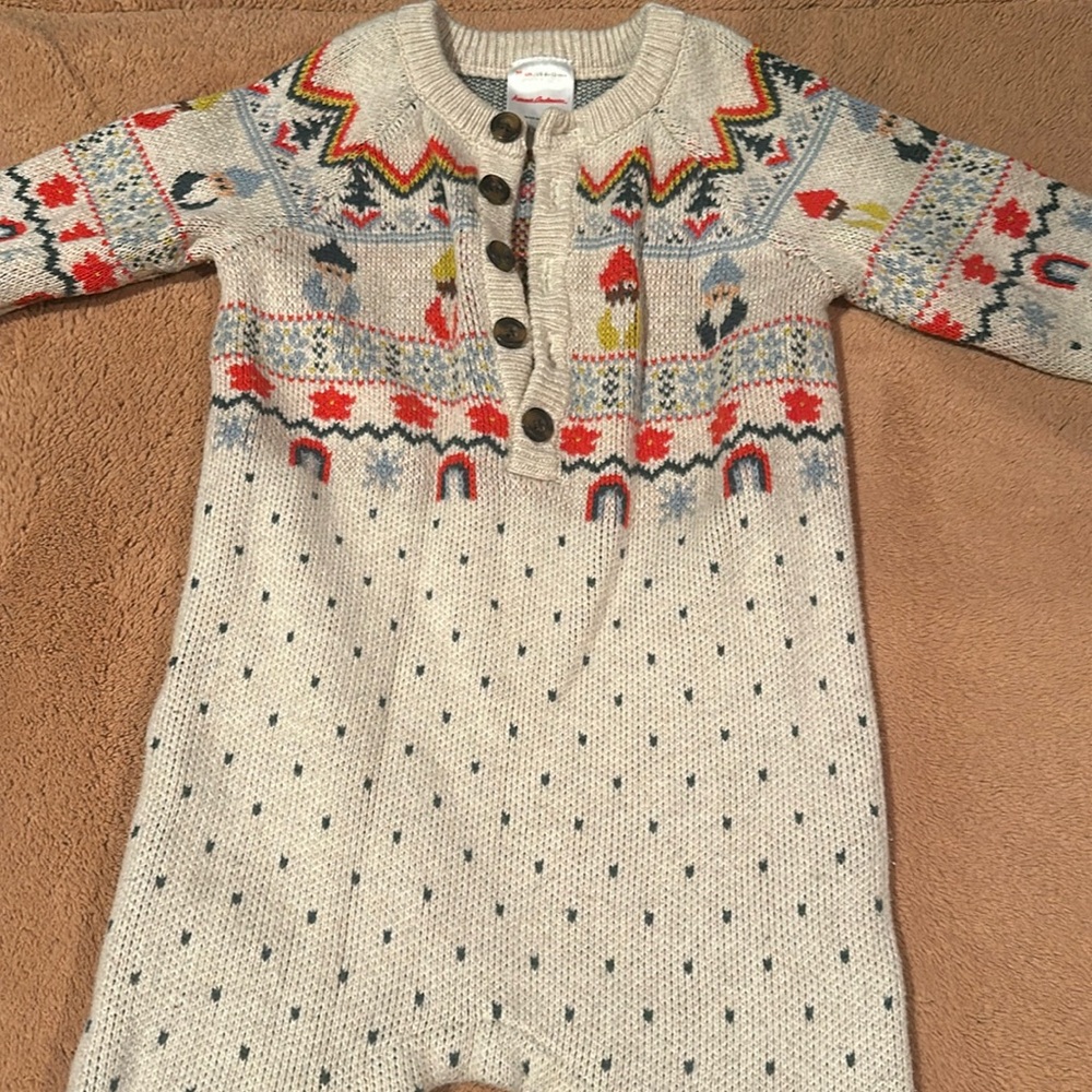 Hanna Andersson gnomes knit cotton sweater onesie. 100% cotton. Hardly worn.